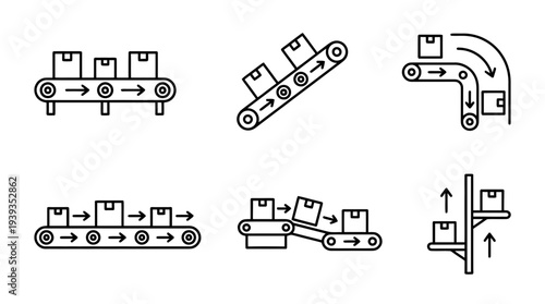 collection of conveyor belt, minimal thin icon vector set , white background , PNG and SVG isolate