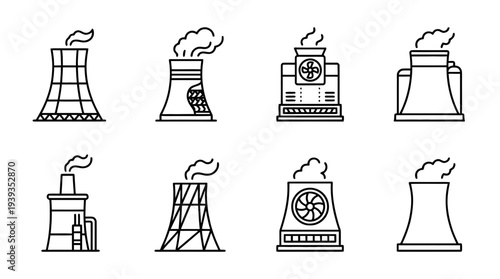 collection of cooling tower, minimal thin icon vector set , white background , PNG and SVG isolate