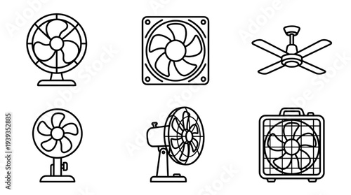 collection of cooling fan, minimal thin icon vector set , white background , PNG and SVG isolate