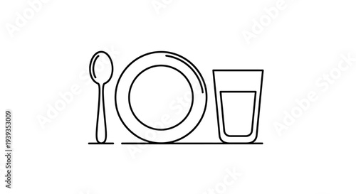 Simple line drawing of tableware set.
