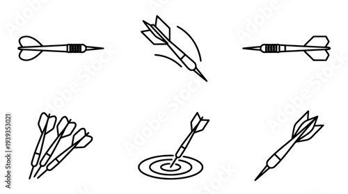 collection of darts, minimal thin icon vector set , white background , PNG and SVG isolate