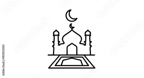 Black line art mosque with minarets.