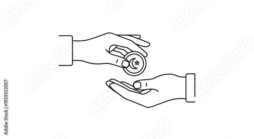 Hands exchanging a single coin.