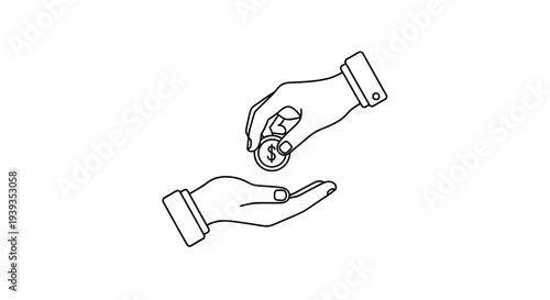 Hands exchanging a coin.