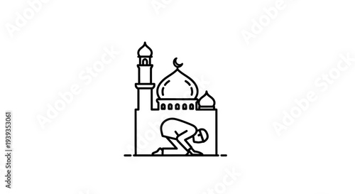 Man praying in front mosque.
