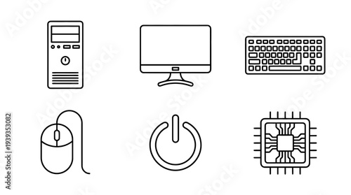 collection of desktop pc, minimal thin icon vector set , white background , PNG and SVG isolate
