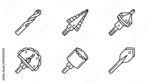 collection of diamond drill, minimal thin icon vector set , white background , PNG and SVG isolate