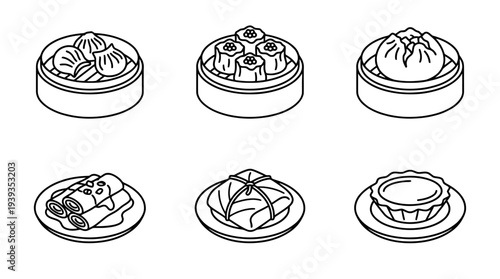collection of dim sum, minimal thin icon vector set , white background , PNG and SVG isolate