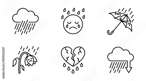 collection of disappointment rain, minimal thin icon vector set , white background , PNG and SVG isolate