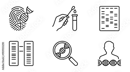 collection of dna fingerprint, minimal thin icon vector set , white background , PNG and SVG isolate