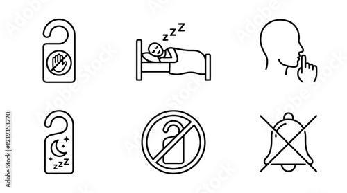 collection of do not disturb sign, minimal thin icon vector set , white background , PNG and SVG isolate