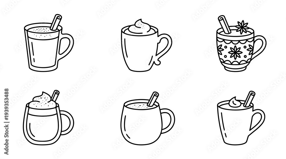 Obraz premium collection of eggnog mug, minimal thin icon vector set , white background , PNG and SVG isolate
