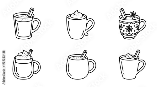 collection of eggnog mug, minimal thin icon vector set , white background , PNG and SVG isolate