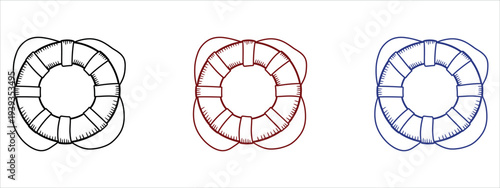 Lifebuoy Icon Set with Rescue Life Ring and Maritime Safety Symbols Vector Illustration.