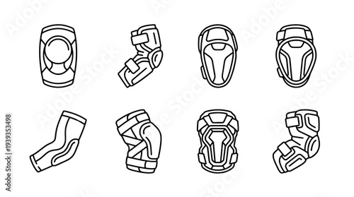 collection of elbow pad, minimal thin icon vector set , white background , PNG and SVG isolate