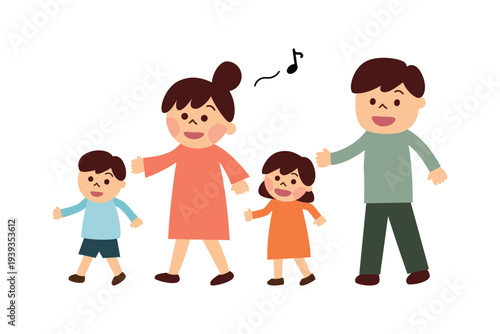 歩いている家族