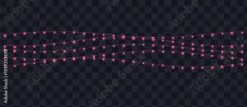 Bright pink festive string lights illuminate the darkness, perfect for celebrations and cheerful decorations
