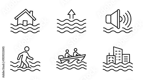 collection of flood, minimal thin icon vector set , white background , PNG and SVG isolate