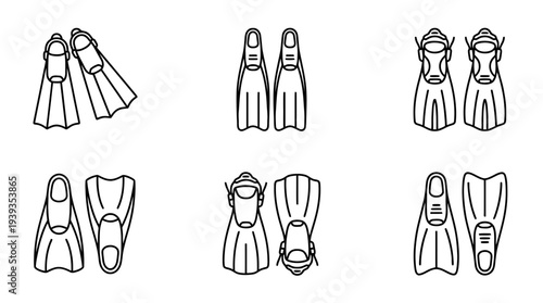 collection of flippers, minimal thin icon vector set , white background , PNG and SVG isolate