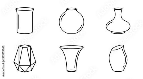 collection of flower arranging vase, minimal thin icon vector set , white background , PNG and SVG isolate