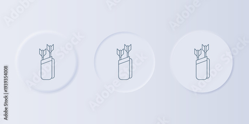 Grey Quiver with arrows icon isolated on grey background. Set icons in square buttons. Vector