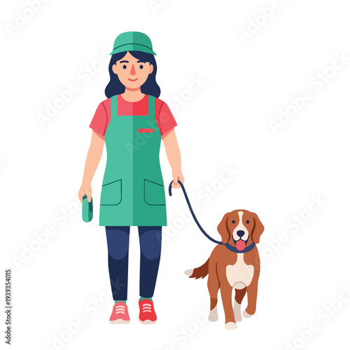 Dog walker with dog, flat style