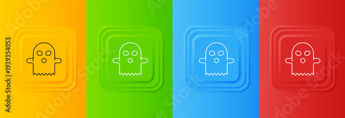 White Ghost icon isolated on colorful background. Happy Halloween party. Set icons in square buttons. Vector