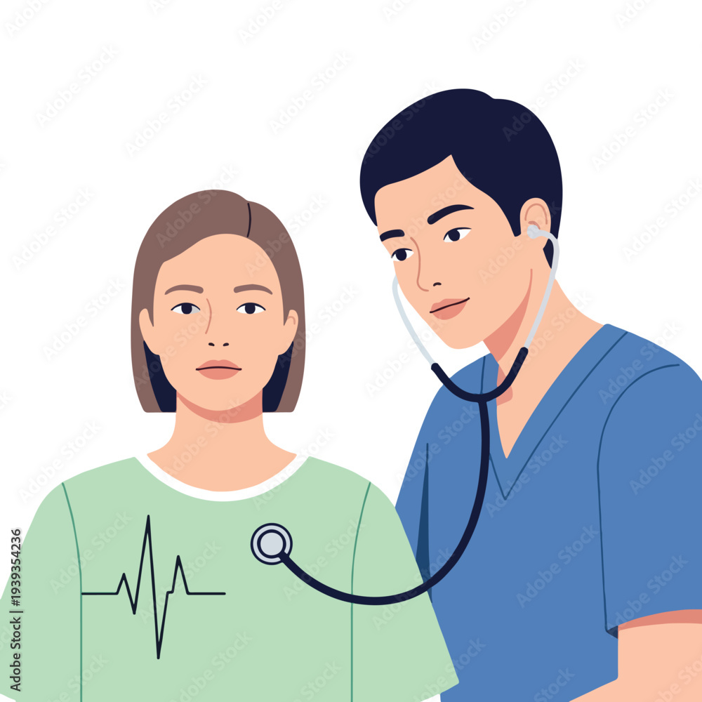 Obraz premium Doctor examining patient with heartbeat graphic