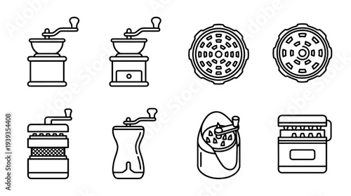 collection of grinder, minimal thin icon vector set , white background , PNG and SVG isolate