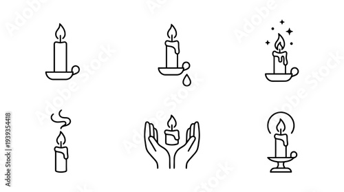 collection of grief candle, minimal thin icon vector set , white background , PNG and SVG isolate