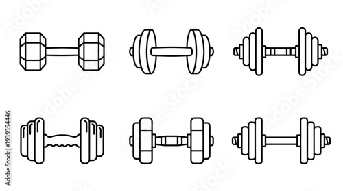 collection of gym dumbbell, minimal thin icon vector set , white background , PNG and SVG isolate