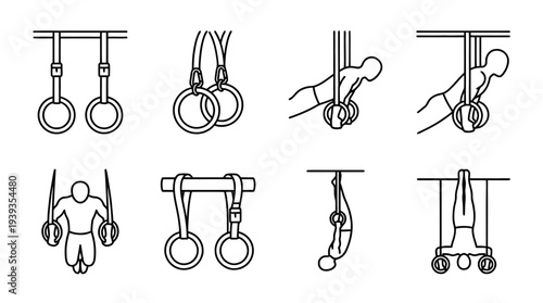 collection of gym rings, minimal thin icon vector set , white background , PNG and SVG isolate