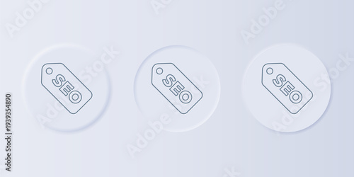 Grey SEO optimization icon isolated on grey background. Set icons in square buttons. Vector