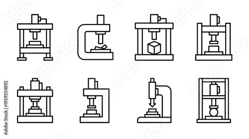 collection of hydraulic press, minimal thin icon vector set , white background , PNG and SVG isolate