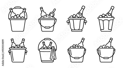 collection of ice bucket, minimal thin icon vector set , white background , PNG and SVG isolate