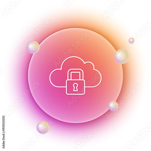 White Cloud computing lock icon isolated on white background. Security, safety, protection concept. Protection of personal data. Orange and pink gradient circle background. Vector