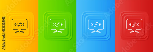 White Web design and front end development icon isolated on colorful background. Set icons in square buttons. Vector