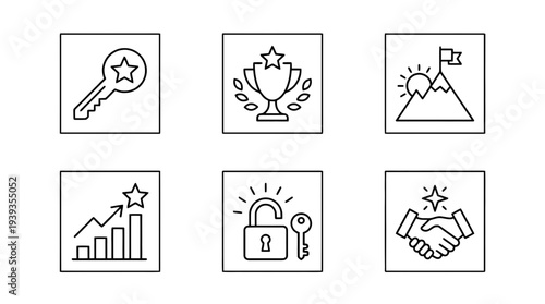 collection of key success, minimal thin icon vector set , white background , PNG and SVG isolate