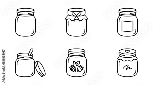 collection of jam jar, minimal thin icon vector set , white background , PNG and SVG isolate