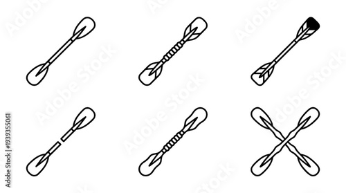 collection of kayak paddle, minimal thin icon vector set , white background , PNG and SVG isolate