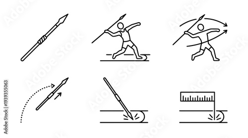 collection of javelin, minimal thin icon vector set , white background , PNG and SVG isolate