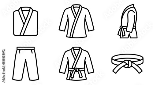 collection of karate uniform, minimal thin icon vector set , white background , PNG and SVG isolate