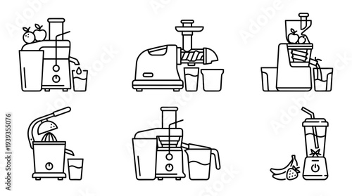 collection of juicer machine, minimal thin icon vector set , white background , PNG and SVG isolate