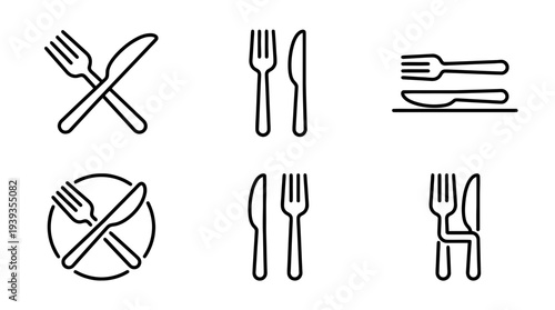 collection of knife and fork, minimal thin icon vector set , white background , PNG and SVG isolate