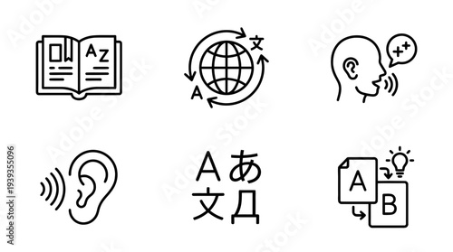 collection of language guide book, minimal thin icon vector set , white background , PNG and SVG isolate