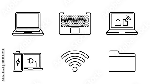 collection of laptop, minimal thin icon vector set , white background , PNG and SVG isolate