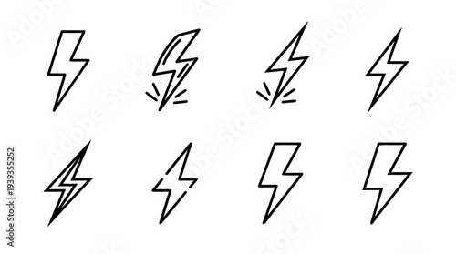 collection of light bolt, minimal thin icon vector set , white background , PNG and SVG isolate