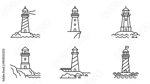 collection of lighthouse, minimal thin icon vector set , white background , PNG and SVG isolate