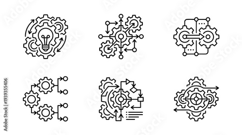 collection of logical gear, minimal thin icon vector set , white background , PNG and SVG isolate