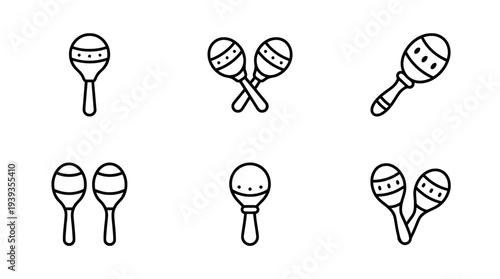 collection of maracas, minimal thin icon vector set , white background , PNG and SVG isolate